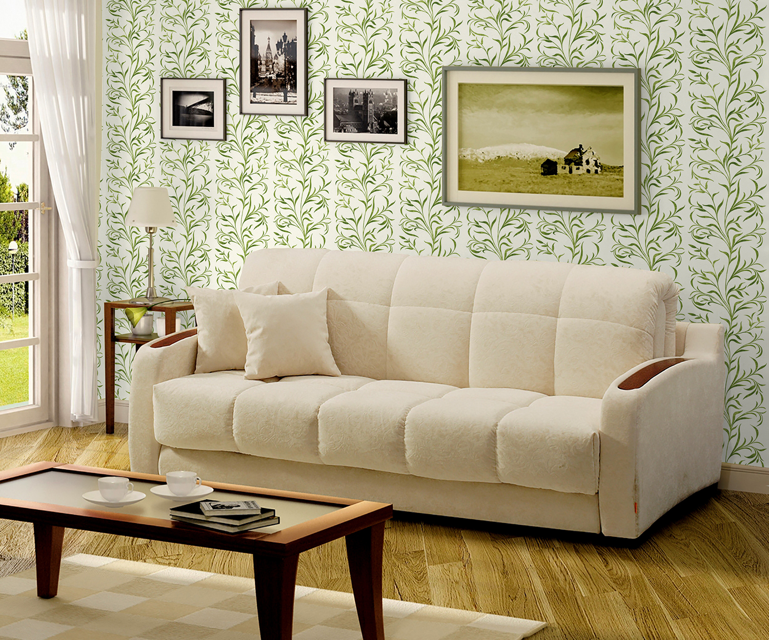 белый кожаный диван в гостиную